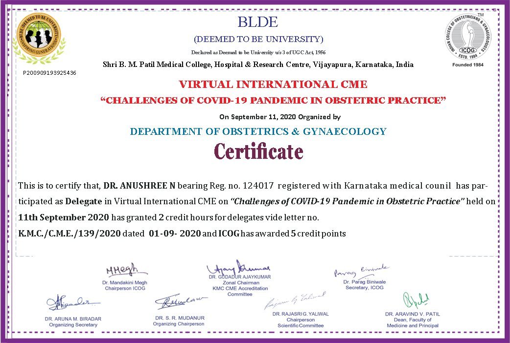 BLDE Credit Points Certificate